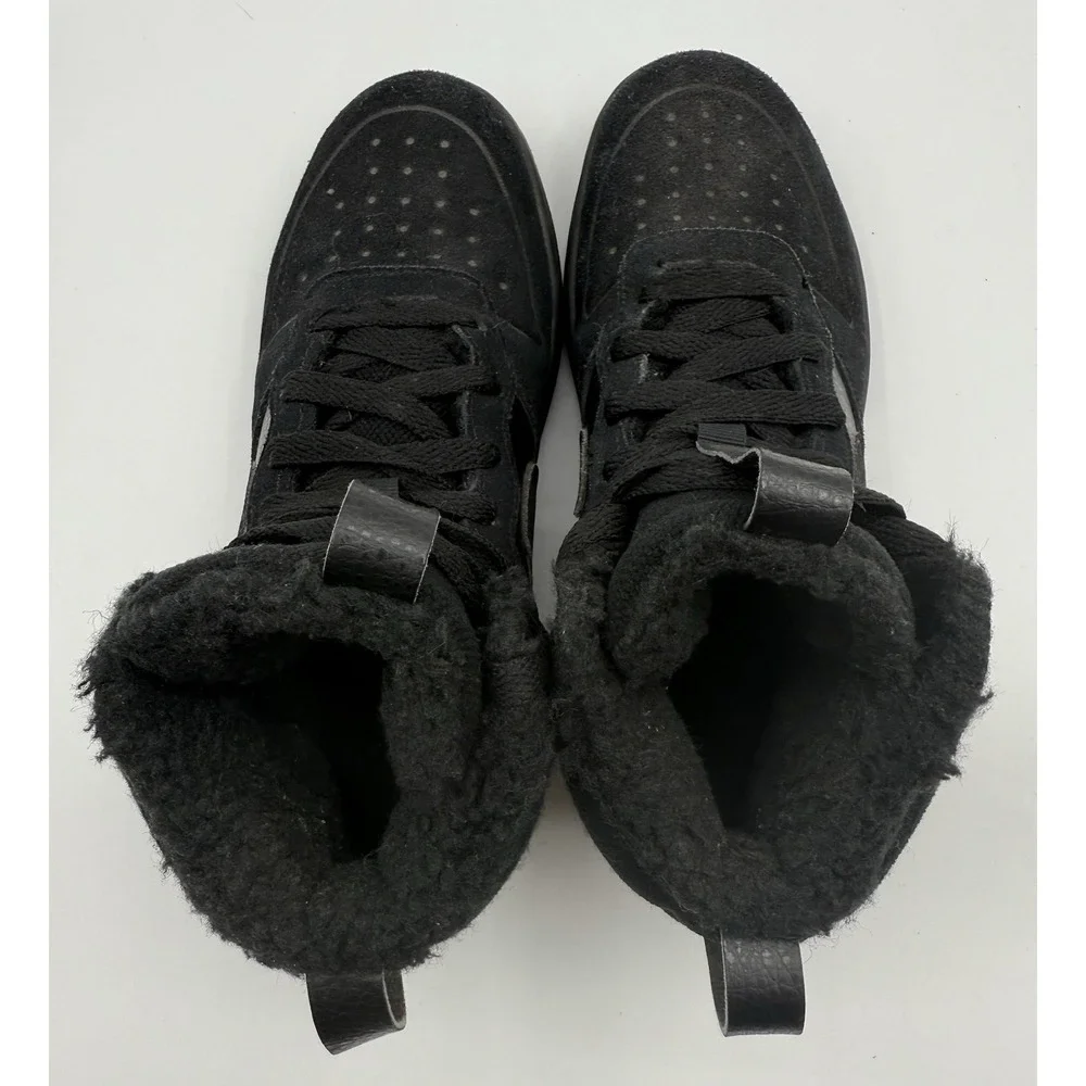 Nike Kid's Unisex Court Borough Mid Sneaker 2.5Y  Sherpa Lined Warm All Black